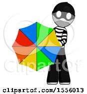 White Thief Man Holding Rainbow Umbrella Out To Viewer