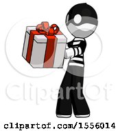 Poster, Art Print Of White Thief Man Presenting A Present With Large Red Bow On It