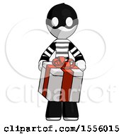 Poster, Art Print Of White Thief Man Gifting Present With Large Bow Front View