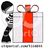 Poster, Art Print Of White Thief Man Gift Concept - Leaning Against Large Present