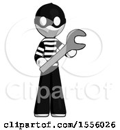White Thief Man Holding Large Wrench With Both Hands