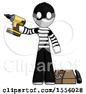 Poster, Art Print Of White Thief Man Holding Drill Ready To Work Toolchest And Tools To Right