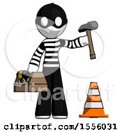 White Thief Man Under Construction Concept Traffic Cone And Tools