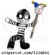 White Thief Man Holding Jester Staff Posing Charismatically