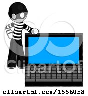 Poster, Art Print Of White Thief Man Beside Large Laptop Computer Leaning Against It