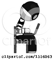 Poster, Art Print Of White Thief Man Using Laptop Computer While Sitting In Chair View From Side