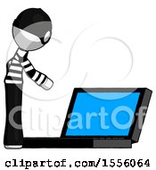 White Thief Man Using Large Laptop Computer Side Orthographic View
