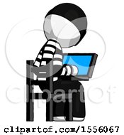 Poster, Art Print Of White Thief Man Using Laptop Computer While Sitting In Chair View From Back
