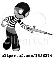White Thief Man Sword Pose Stabbing Or Jabbing