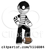 Poster, Art Print Of White Thief Man Standing With Foot On Football