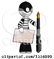 White Thief Man Holding Large Envelope And Calligraphy Pen