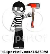White Thief Man Holding Up Red Firefighters Ax