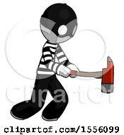 Poster, Art Print Of White Thief Man With Ax Hitting Striking Or Chopping
