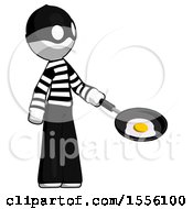 White Thief Man Frying Egg In Pan Or Wok Facing Right