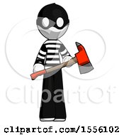 Poster, Art Print Of White Thief Man Holding Red Fire Fighters Ax