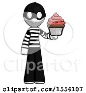 White Thief Man Presenting Pink Cupcake To Viewer