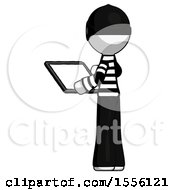 Poster, Art Print Of White Thief Man Looking At Tablet Device Computer With Back To Viewer