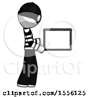 Poster, Art Print Of White Thief Man Show Tablet Device Computer To Viewer Blank Area