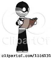Poster, Art Print Of White Thief Man Reading Book While Standing Up Facing Away