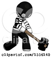 Poster, Art Print Of White Thief Man Hitting With Sledgehammer Or Smashing Something At Angle
