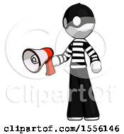 Poster, Art Print Of White Thief Man Holding Megaphone Bullhorn Facing Right
