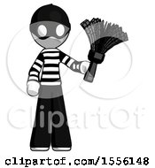 Poster, Art Print Of White Thief Man Holding Feather Duster Facing Forward