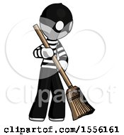 Poster, Art Print Of White Thief Man Sweeping Area With Broom