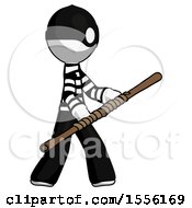 Poster, Art Print Of White Thief Man Holding Bo Staff In Sideways Defense Pose