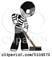 Poster, Art Print Of White Thief Man Cleaning Services Janitor Sweeping Side View
