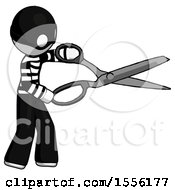 Poster, Art Print Of White Thief Man Holding Giant Scissors Cutting Out Something