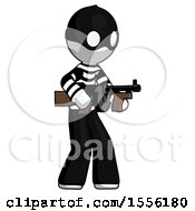 Poster, Art Print Of White Thief Man Tommy Gun Gangster Shooting Pose