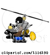 White Thief Man Flying In Gyrocopter Front Side Angle Top View
