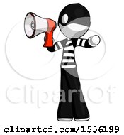 Poster, Art Print Of White Thief Man Shouting Into Megaphone Bullhorn Facing Left