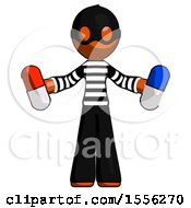 Poster, Art Print Of Orange Thief Man Holding A Red Pill And Blue Pill