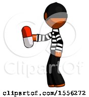 Poster, Art Print Of Orange Thief Man Holding Red Pill Walking To Left