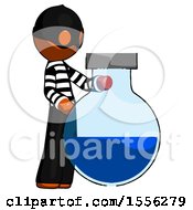Poster, Art Print Of Orange Thief Man Standing Beside Large Round Flask Or Beaker