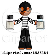 Poster, Art Print Of Orange Thief Man Holding Two Medicine Bottles