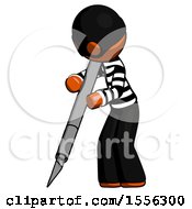 Orange Thief Man Cutting With Large Scalpel