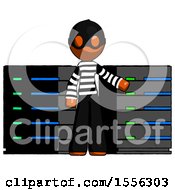Poster, Art Print Of Orange Thief Man With Server Racks In Front Of Two Networked Systems