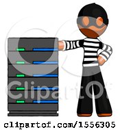 Poster, Art Print Of Orange Thief Man With Server Rack Leaning Confidently Against It