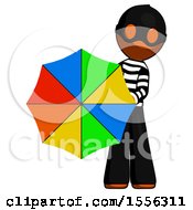 Poster, Art Print Of Orange Thief Man Holding Rainbow Umbrella Out To Viewer