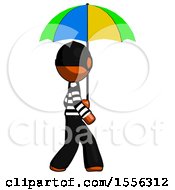 Poster, Art Print Of Orange Thief Man Walking With Colored Umbrella