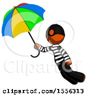 Poster, Art Print Of Orange Thief Man Flying With Rainbow Colored Umbrella