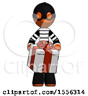 Poster, Art Print Of Orange Thief Man Gifting Present With Large Bow Front View