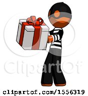 Poster, Art Print Of Orange Thief Man Presenting A Present With Large Red Bow On It