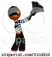 Orange Thief Man Dusting With Feather Duster Upwards