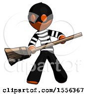 Poster, Art Print Of Orange Thief Man Broom Fighter Defense Pose