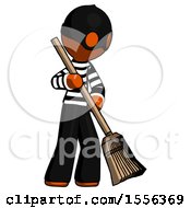 Poster, Art Print Of Orange Thief Man Sweeping Area With Broom