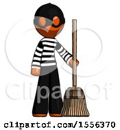 Poster, Art Print Of Orange Thief Man Standing With Broom Cleaning Services