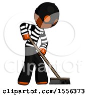 Poster, Art Print Of Orange Thief Man Cleaning Services Janitor Sweeping Side View